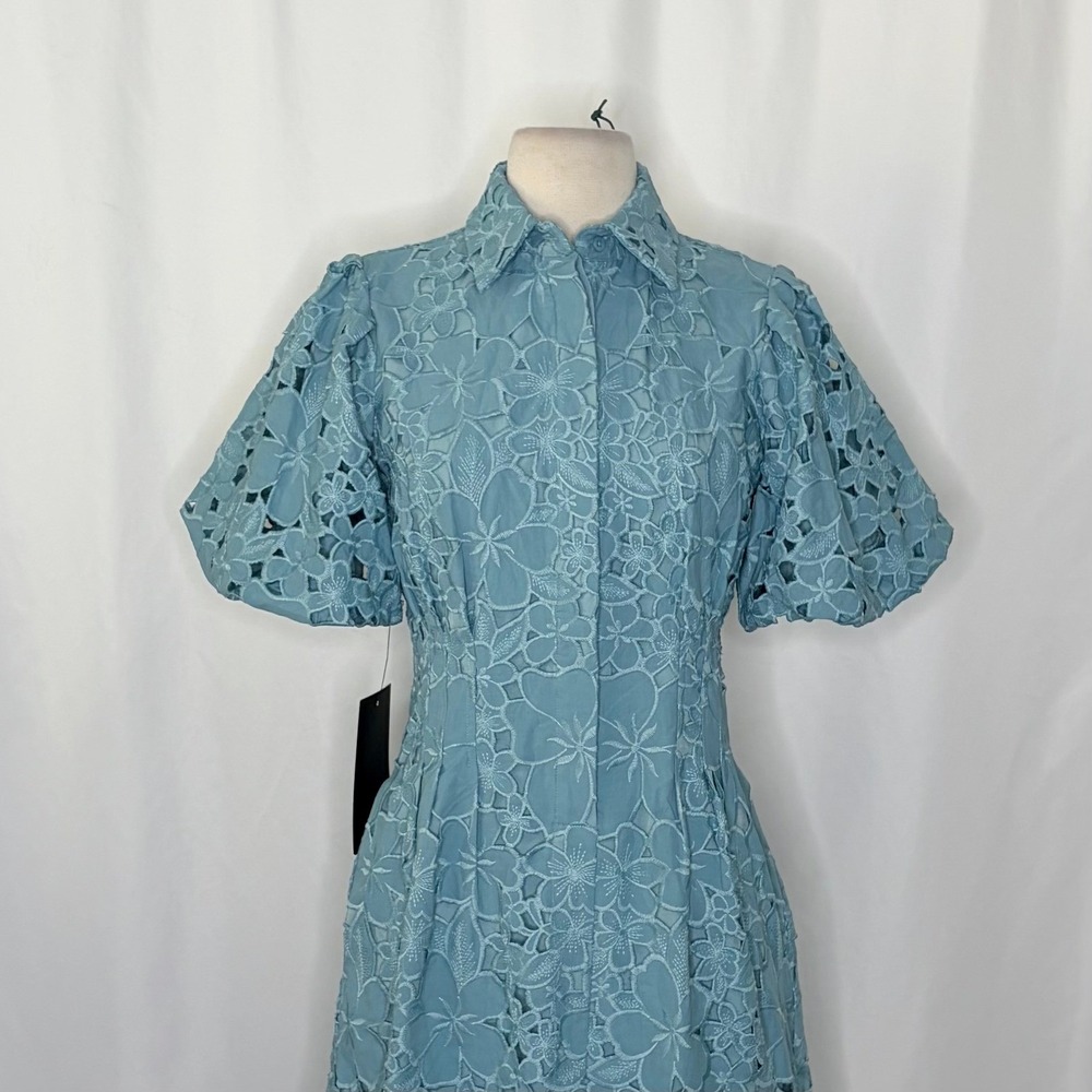 NWT!! TUCKERNUCK Cameo Blue Eyelet Mini Delaney Dress Embroidered Floral X-Small - Picture 4 of 16